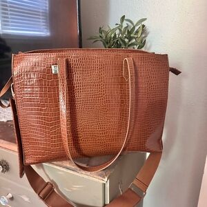Brown Crocodile-Embossed Women's Bag